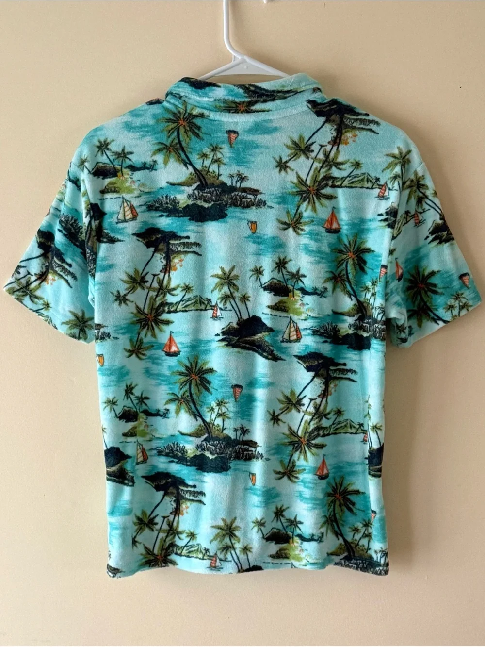 Old Navy Boys Tropical Island Terry Cloth Button-Up Shirt and Shorts, Size 14-16